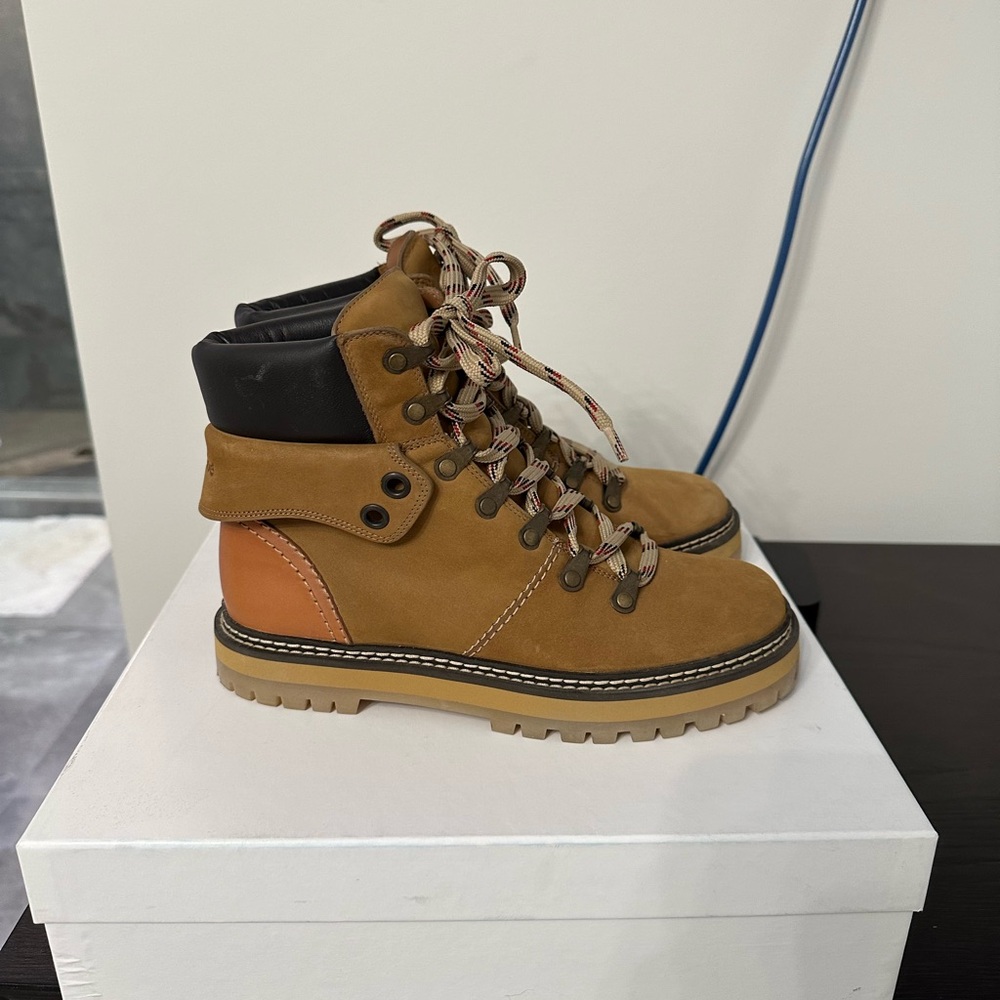 See By Chloe Brown Suede Lace-Up Boots - Picture 2 of 3